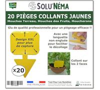 20 Pièges Collants Jaunes pour Mouches du Terreau, Mouches des Fruits, Moucherons, Design XXL - SoluNéma