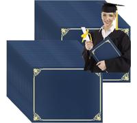 20 pochettes Bleumarine pour certificats, diplômes certificats d'honneur | documents avec bordure en feuille d'or pour papier cartonné de format 21,6 x 27,9 cm, récompense, remise de diplôme