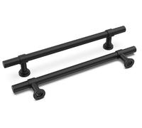 20 poignées de meubles noires, entraxe de 160 mm, poignées pour armoires de cuisine, tiges rondes en acier inoxydable + embase en zinc, poignées d'armoires noires haut de gamme, poignées de meubles un