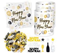 20 Serviette pour Nouvel An + 12 Lanterne Décoration de Table + 500 Confettis, Deco Nouvel an 2026, Happy New Year Deco Accessoire, Décoration Kit Fete