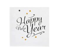 20 Serviettes En Papier Happy New Year Doré 33 X 33 Cm Blanc