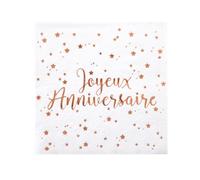 20 Serviettes papier Joyeux anniversaire rose gold 12,5 x 12,5 cm et 25 cm dépliées - Rose gold