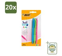 20 stylos à bille BIC - Vert clair, bleu clair et rose - Mine rétractable - Pack économique - 20 pièces