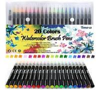 20 stylos pinceaux Fournitures artistiques Pour livres de coloriage, à faire soi-même - Esquisses, carnet, calligraphie, peinture - Pinceau à eau avec pointe feutre inclus G