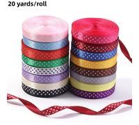 20 yards/rouleau Ruban en polyester imprimé à pois colorés sur un seul côté, convient pour les bandeaux pour cheveux, les pinces à cheveux, les bandeaux DIY, les boîtes cadeaux, les fêtes de vacances,