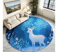 200 cm Tapis Rond Poils Courts Lavable en Machine Animaux Fantastiques | Carpet Super doux Cerf Sika Floral Pour salon, chambre, salle à manger, chambre d’enfant, coin lecture