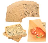 200 Feuilles de Sachet Kraft Alimentaire, Sacs à Frites, Papier Emballage Alimentaire, Sacs Hamburgers en Papiers, Sachet à Sandwich Papier pour Snacks, Gâteaux, Hot-dogs, Frites (15 x 15 cm)