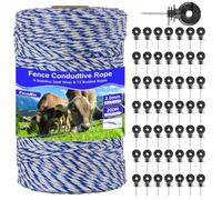 200 m Cordon pour clôture électrique conducteur, 50Pcs isolateur annulaire pour clôture électrique cordes,avec Support Universel, fils et brins, Vert Fil pour clôture de pâturage