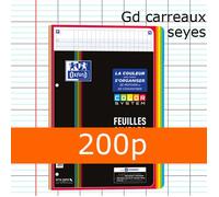 200 pages Feuilles simples OXFORD Color System A4 Grands carreaux Séyès Perforées Cadre couleurs assorties