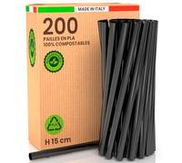 200 pailles Jumbo en bioplastique rigide 100% écologique 15cm x 8mm biodégradables compostables réutilisables fabriquées en Italie idéales pour les boissons les cocktails les événements Couleur noire