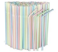 200 pcs pailles plastique jetables, pliables 21 cm, rayées colorées, pour cocktails et fêtes en extérieur Label