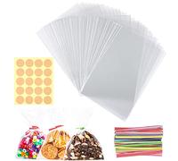 200 PCS Sachet Plastique Transparent, 10 x 15 cm Pochette Bonbon Sachets Transparents pour Biscuits Sac Cellophane pour Mariage Communion Baptême Halloween Noël Petit Cadeau