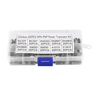 200 Pcs Transistor Bipolaire NPN PNP Silicium avec Boîte de Rangement 10 Modèles (BC337 BC327 2N2222 2N2907 2N3904 2N3906 S8050 S8550 A1015 C1815)