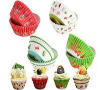200 pièces de Moule à Muffin Papier, caissettes cupcake, moules à pâtisserie jetables, 4 styles de Noël différents moules à pâtisserie en papier sulfurisé