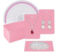 200 pièces Ensemble de cartes de présentation pour boucles d'oreilles roses, comprenant 50 pièces de cartes de boucles d'oreilles roses, 50 pièces de sacs auto-scellants et 100 pièces de supports en c