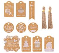200 Pièces Étiquettes de Cadeaux Noël, Etiquette en Papier Kraft avec Ficelle Jute pour Emballage de Cadeaux de Joyeux Noel et Décoration D'arbre de Noël