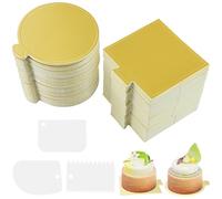 200 Pièces Mousse Supports en Carton, 9cm Antidérapant Planche à Gâteau à la Mousse, Mini Plaques à Gâteaux Rondes Dorées, pour Base de Gâteau, Convient pour Mariage, Anniversaire, Dessert