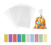 200 Pièces Sachet Bonbon, 25x15 cm Sachet Plastique Transparent Sacs Cellophane avec 200 Rubans Métalliques Pour Bonbons, Biscuits, Pain, Fruits, Etc. Parfaits Pour Les Fêtes De Cadeaux