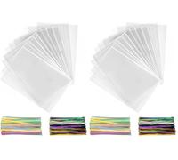 200 Pièces Sachet Bonbon, 25x15 cm Sachet Plastique Transparent Sacs Cellophane avec 200 Rubans Métalliques Pour Bonbons, Biscuits, Pain, Fruits, Etc. Parfaits Pour Les Fêtes De Cadeaux (Lot de 2)