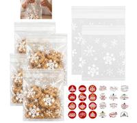 200 sachets de Noël pour biscuits avec 240 autocollants Handmade, sachets en cellophane OPP transparents avec motif flocon de neige, pour biscuits, bonbons,cadeaux et fêtes