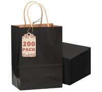 200 sacs cadeaux noirs avec poignées, vendus en lot, dimensions : 21 x 15 x 8 cm, format petit, sacs en papier kraft, utilisations multiples