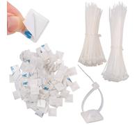 200 serre-câbles avec 100 supports autocollants - coloris blanc [AGT]