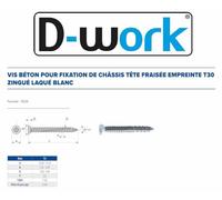 200 Vis Béton d'Ancrage Tête Fraisée Torx T30 7.5 x 82 mm - Zingué Laqué Blanc - D-Work