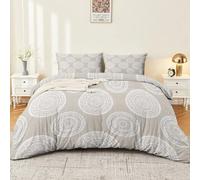 200 x 200 cm Housse de Couette Bohème Mandala Cercle Imprimée Douce Literie Set avec Fermeture Éclair, Beige Réversible Microfibre Housse de Couette avec 2 Taie d'oreiller