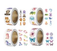 2000 Pcs Ronds Autocollants Animaux en Rouleau, Gommettes Autocollantes, stickers enfants, Vinyle Autocollant Imperméable, Gommettes Enfant Éducatives, Sticker Récompense Animale