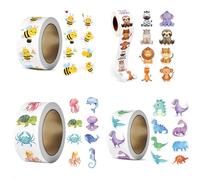 2000 Pièces Autocollant Animaux en Rouleau Autocollants de Récompense Animal Ronds Stickers Récompense pour Scolaires Salle de adeaux d'Enfants