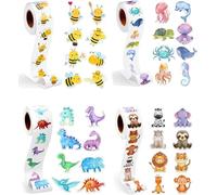 2000 Pièces Ronds Autocollants Animaux en Rouleau，Récompenses Autocollants Reward Stickers Pour Enfant Autocollants Animaux Ronds Pour Scolaires Salle De adeaux D'enfants