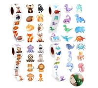 2000 Ronds Autocollants Animaux Rouleau, Stickers Récompense Enfants | Imperméables, école maternelle, gommette, éducation, set créatif, couleurs variées, pratique portable, qualité