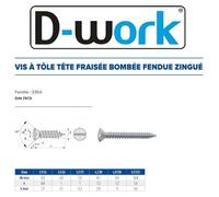 2000 Vis à Tôle Tête Fraisée Bombée Fendue 2.9 x 19 mm - DIN 7973 - Zingué blanc - D-Work