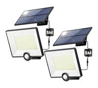 【2000lm Ultra-brillant】Lampe Solaire Extérieur Détecteur de Mouvement 204LED Lumière Solaire Extérieure avec 3 Modes Étanche IP65 éclairage Extérieur Solaire Spot LED avec Câble de 16,4ft [Lot de 2]