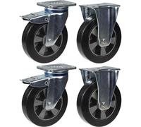200mm 8" castor black rubber brake & fixed strong 1800kg capacity, set of 4