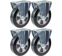 200mm 8" castor black rubber fixed strong 1400kg capacity, set of 4
