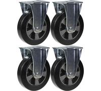 200mm 8" castor black rubber fixed strong 1800kg capacity, set of 4