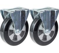 200mm 8" castor black rubber fixed strong 700kg capacity, set of 2