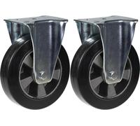 200mm 8" castor black rubber fixed strong 900kg capacity, set of 2