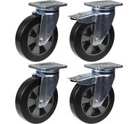 200mm 8" castor black rubber swivel & brake strong 1800kg capacity, set of 4