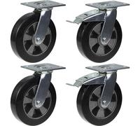 200mm 8" castor black rubber swivel & brake strong 1800kg capacity, set of 4