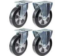 200mm 8" castor black rubber swivel & fixed strong 1400kg capacity, set of 4