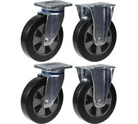 200mm 8" castor black rubber swivel & fixed strong 1800kg capacity, set of 4