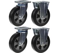 200mm 8" castor black rubber swivel & fixed strong 1800kg capacity, set of 4