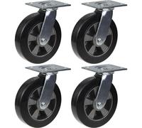 200mm 8" castor black rubber swivel strong 1800kg capacity, set of 4