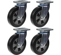 200mm 8" castor black rubber swivel strong 1800kg capacity, set of 4