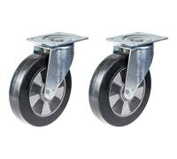 200mm 8" castor black rubber swivel strong 700kg capacity, set of 2