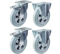 200mm 8" castor grey rubber brake & fixed strong 820kg capacity, set of 4