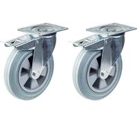 200mm 8" castor grey rubber swivel with brake strong 410kg capacity, set of 2