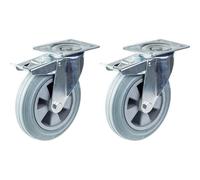 200mm 8" castor grey rubber swivel with brake strong 410kg capacity, set of 2